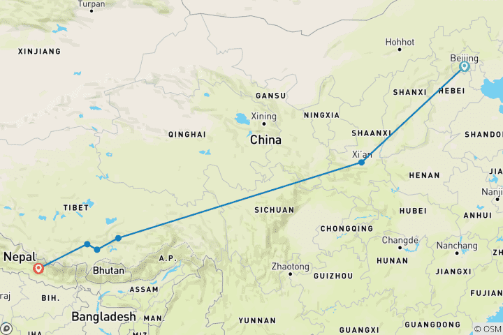 Map of Beijing to Kathmandu | 19 Days