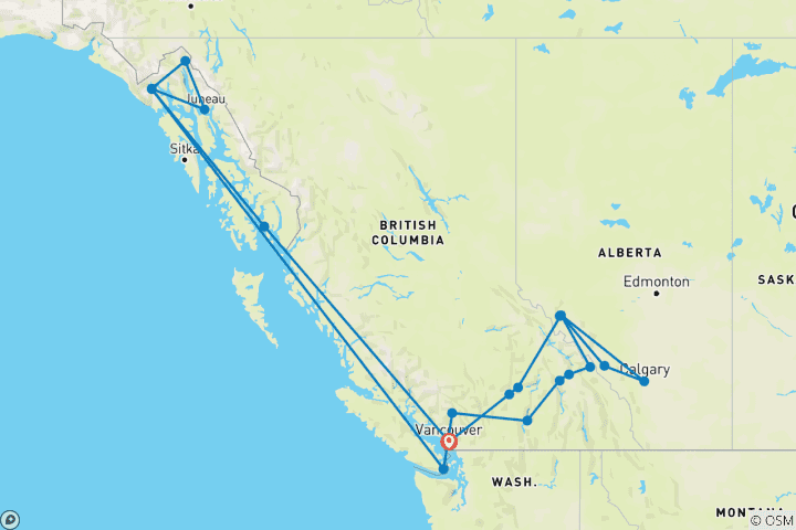 Carte du circuit La majesté des Rocheuses cabine Verandah Stampede été 2020