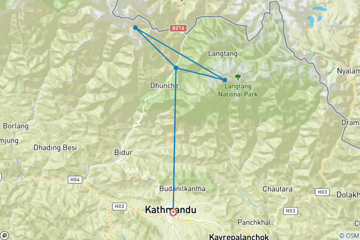 Kaart van Tamang Erfgoed en Lantang Trekking 13 dagen