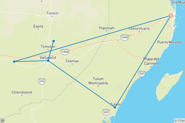 Map of Yucatan Bike Tour