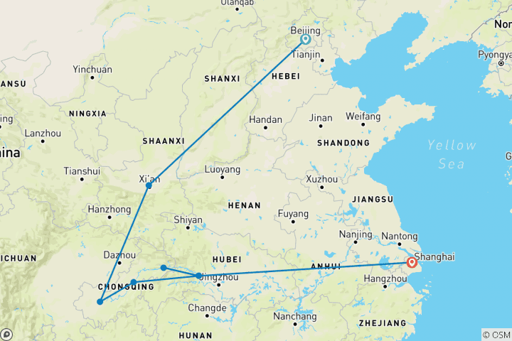 Map of Iconic China with Yangtze Cruise (12 Days)