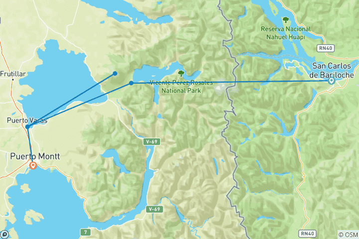 Carte du circuit Traversée des Andes De Bariloche - Argentine à Puerto Varas - Chili