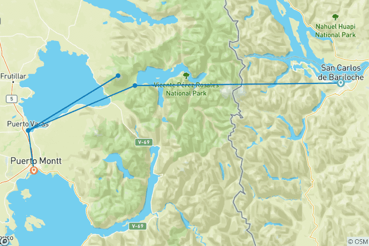 Mapa de Cruce andino Bariloche - Argentina - a Puerto Varas - Chile