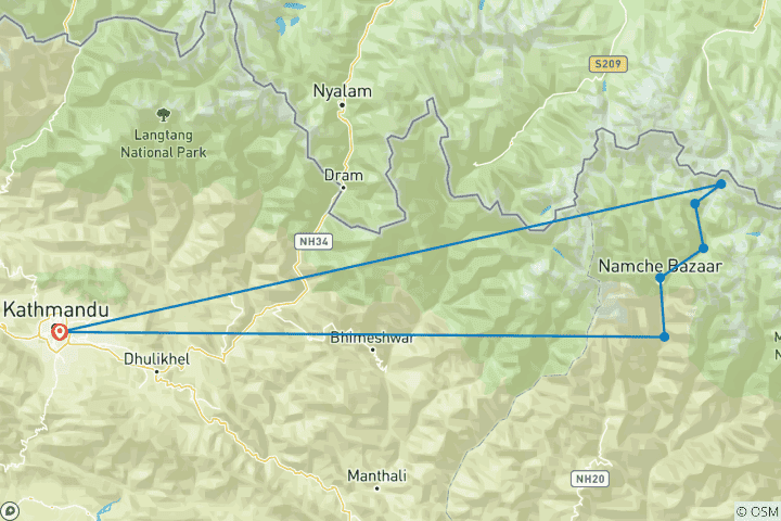 Mapa de Circuito de lujo al Campamento Base del Everest -11 días