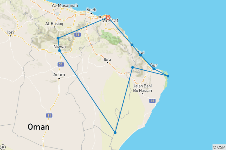 Carte du circuit Aventure à travers Oman