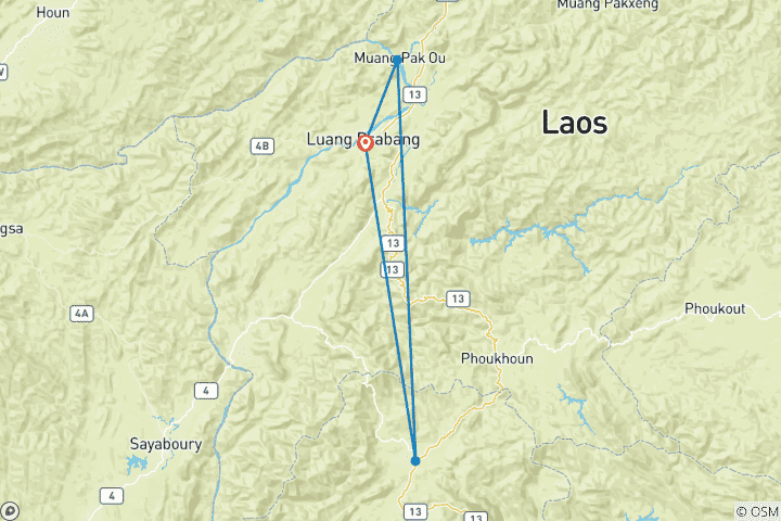 Map of Luang Prabang Classic Tour 4 Days 3 Nights