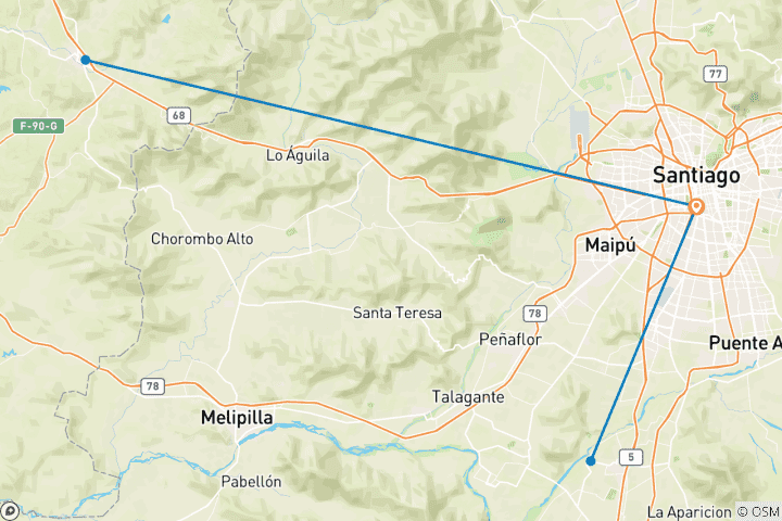 Carte du circuit Santiago : Vallées et vins - 4jours/3nuits