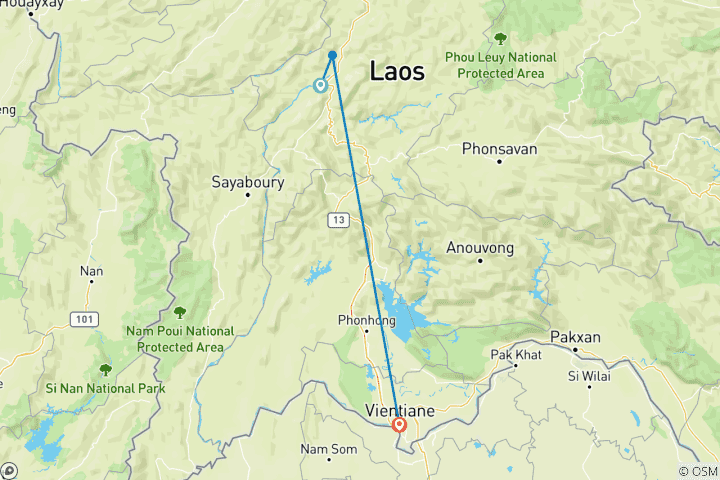 Map of HIGHLIGHT OF LAOS 5 DAYS 4 NIGHTS FROM LUANG PRABANG TO VIENTIANE - PRIVATE TOUR