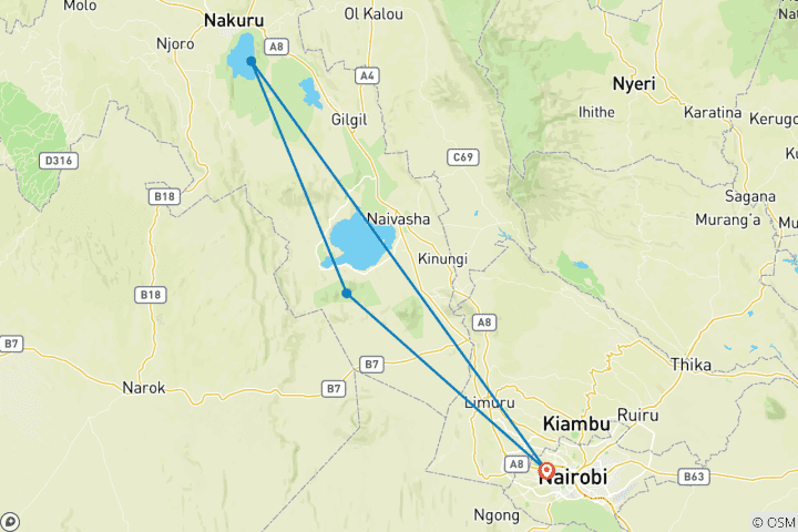 Map of 2 Day Hell's Gate Naivasha and Lake Nakuru Safari