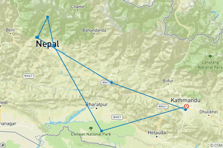 Carte du circuit Trekking Mardi Himal