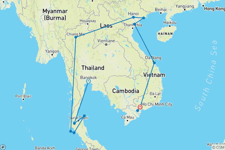 Carte du circuit Introduction à la Thaïlande et au Vietnam