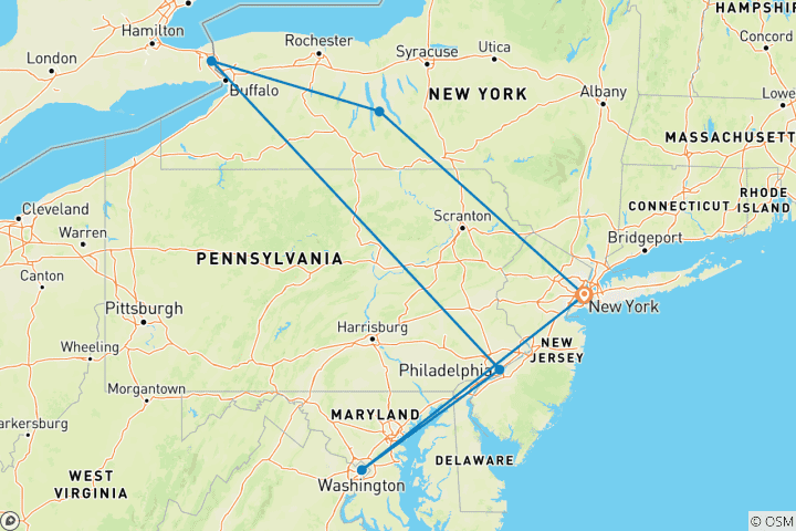 Mapa de La entrada a América - 4 días