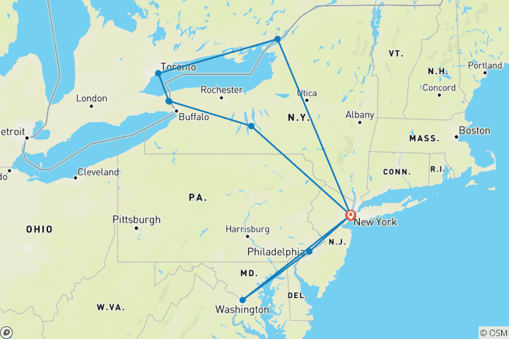 Carte du circuit Triangle américain - 5 jours