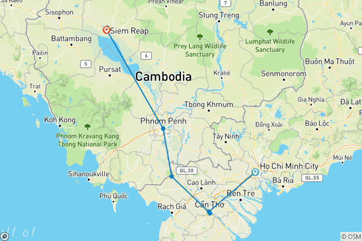 Map of Mekong Delta River Exit to Cambodia 7 Days 6 Nights