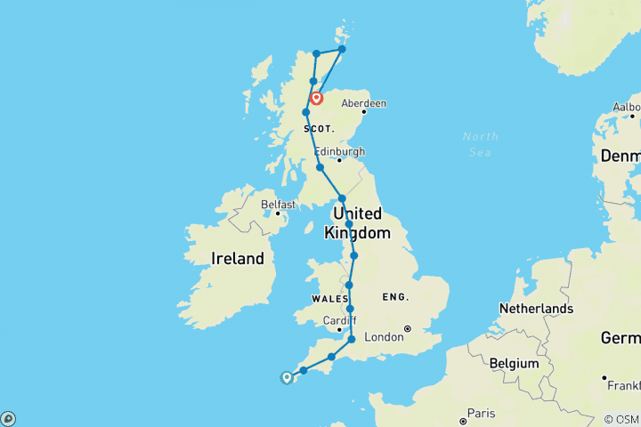 Carte du circuit De Land's End à John o'Groats