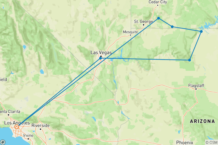 Carte du circuit Las Vegas et les déserts occidentaux - 4 jours