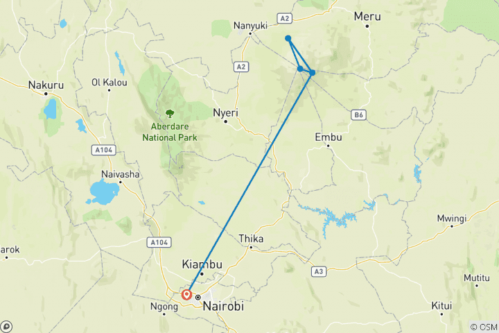 Mapa de Senderismo de 4 días por el monte Kenia ruta Sirimon