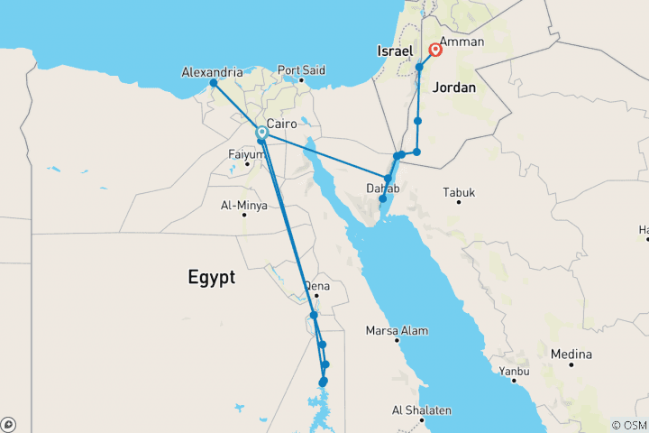 Mapa de Increíble Egipto y Jordania (hoteles de 5 y 4 estrellas)