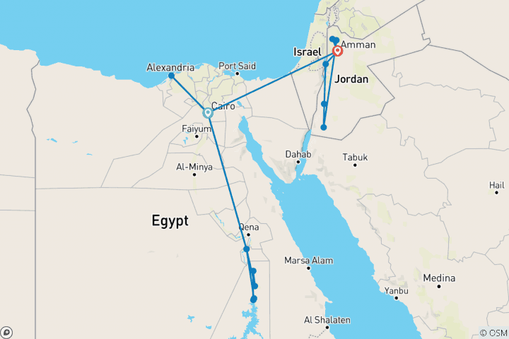 Map of Egypt & Jordan Uncovered (5 & 4 Star Hotels)