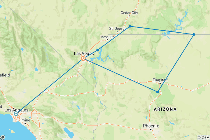 Map of Las Vegas, Sedona & Monument Valley – 5 days