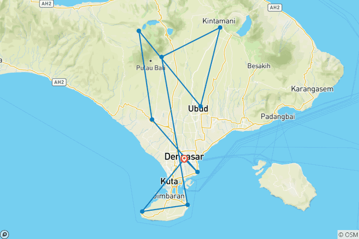 Kaart van Bali hoogtepunten tours