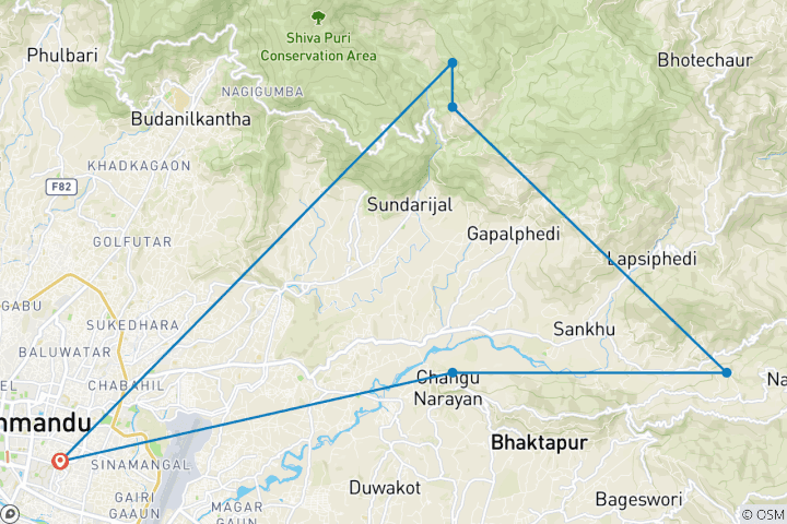 Kaart van 3 dagen Nagarkot wandelen