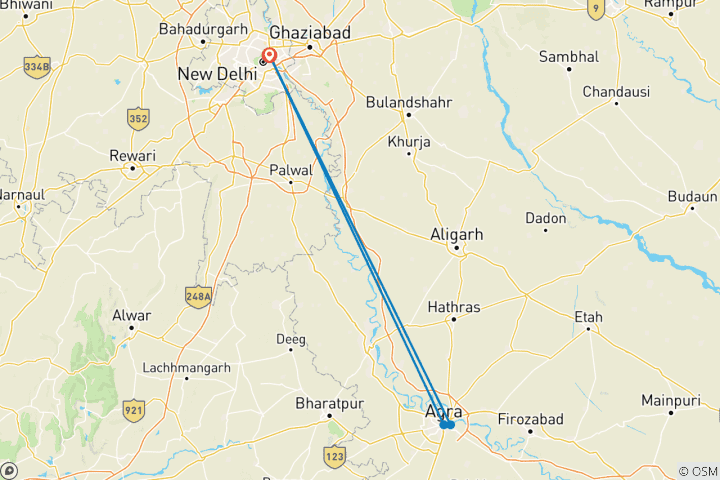 Map of Taj Mahal Private Guided Tour from Delhi with Multi Option