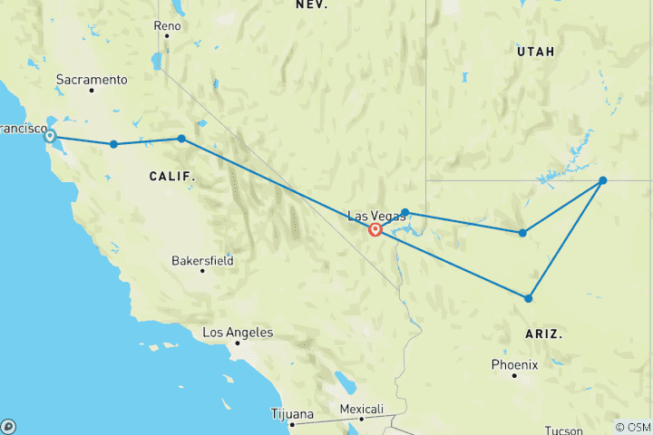 Mapa de Magnífico oeste - 7 días