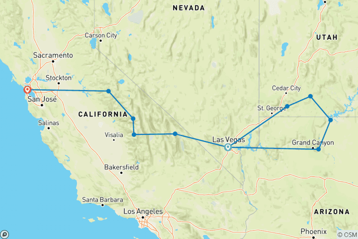 Carte du circuit Journeys : Parcs nationaux de l'Ouest des États-Unis National Geographic Journeys