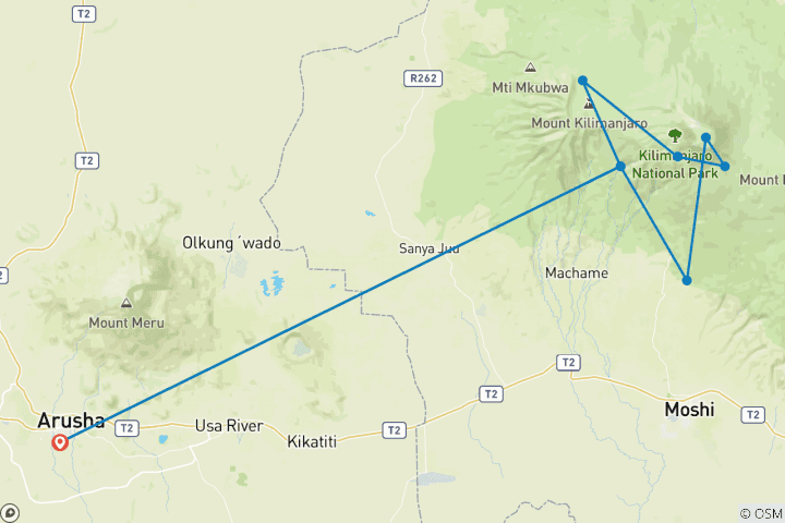 Karte von Kilimanjaro Machame Route (körperliche Herausforderung) 7 Tage