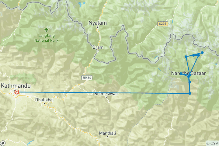 Map of Everest Three Passes Trek - 21 Days