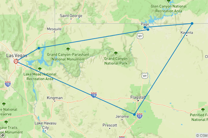 Map of Sedona, Monument Valley & Antelope Canyon – 3 days