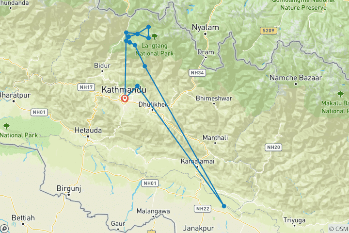 Map of Langtang Gosainkunda Helambu Trek - 15 Days