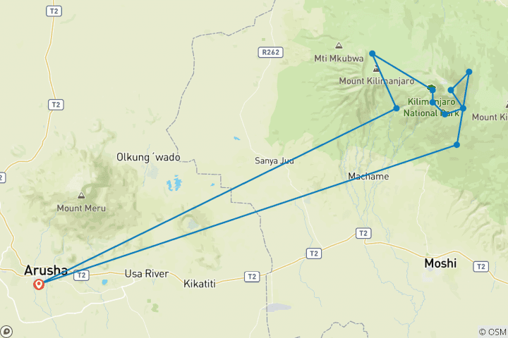 Map of 7 Days Mount Kilimanjaro Machame Route Climb