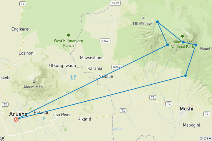 Map of 6 Days Kilimanjaro Climb Machame Route