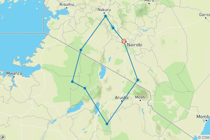 Karte von Das Beste aus Kenia und Tansania Rundreise - 10 Tage