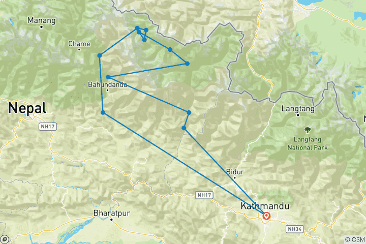 Map of Manaslu Circuit and Base Camp Trek | 13 Days