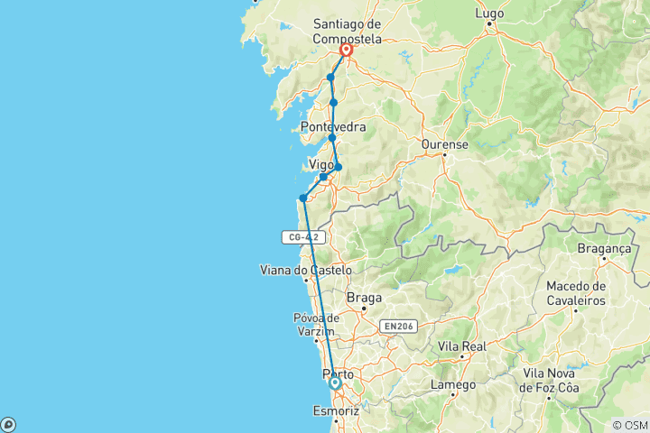 Carte du circuit Camino portugais