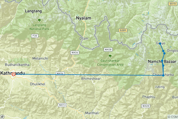 Map of Gokyo Valley Trek for 2025/2026