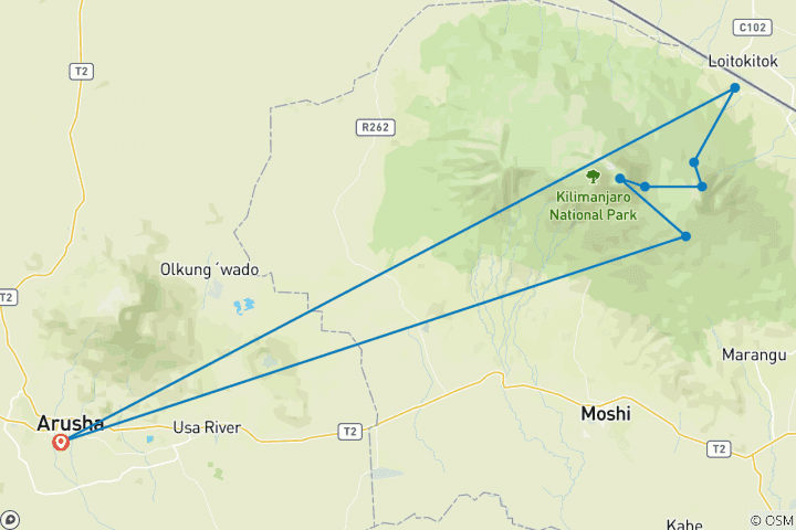 Karte von Kilimanjaro Besteigung über die Rongai Route (6/7 Tage )