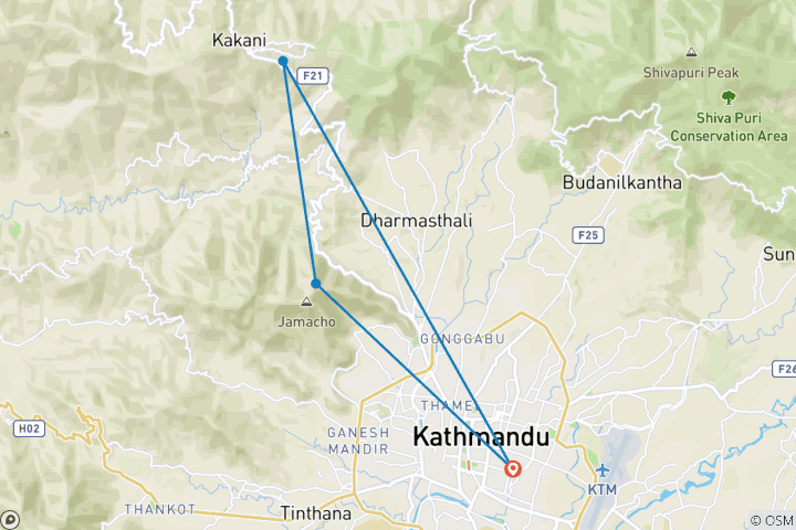 Map of 2 Days Kathmandu - Kakani Hiking