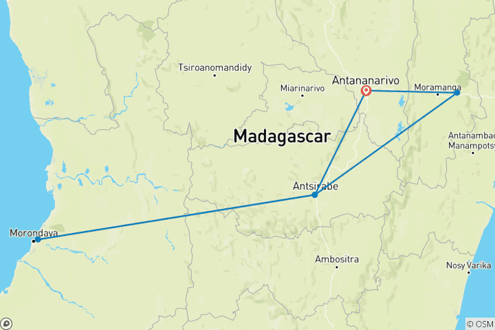 Carte du circuit Madagascar 9 jours - Circuit Baobabs et Lémuriens