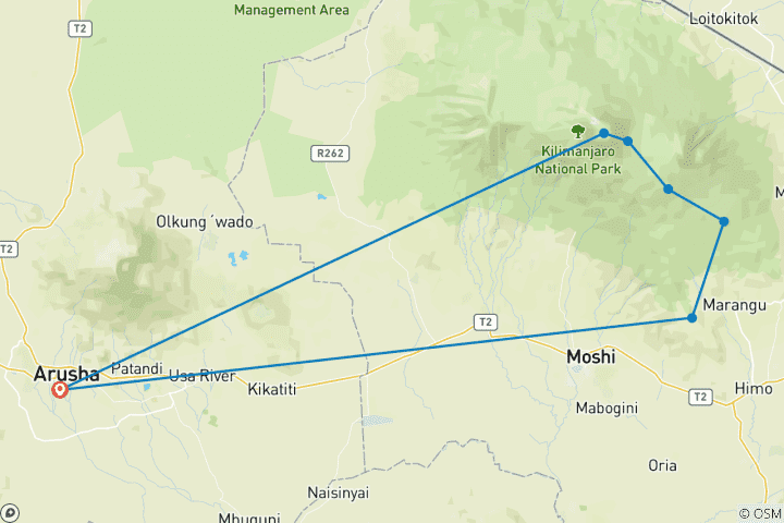 Mapa de 5 Días - Ruta Marangu