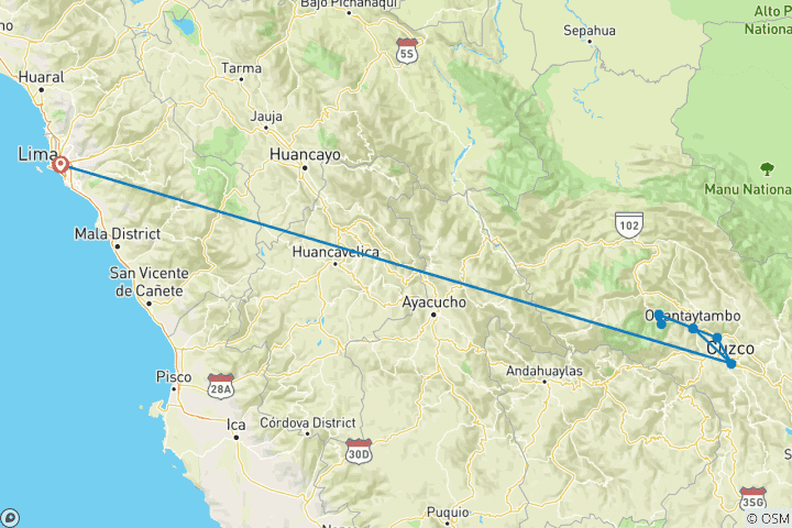Karte von 7 Tage Lima, Cusco, Machu Picchu