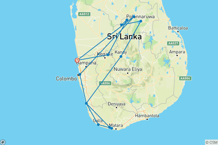 Mapa de Sunshine Sri Lanka - 08 días