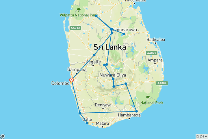 Map of Sri Lankan Civilization Culture 15 Days