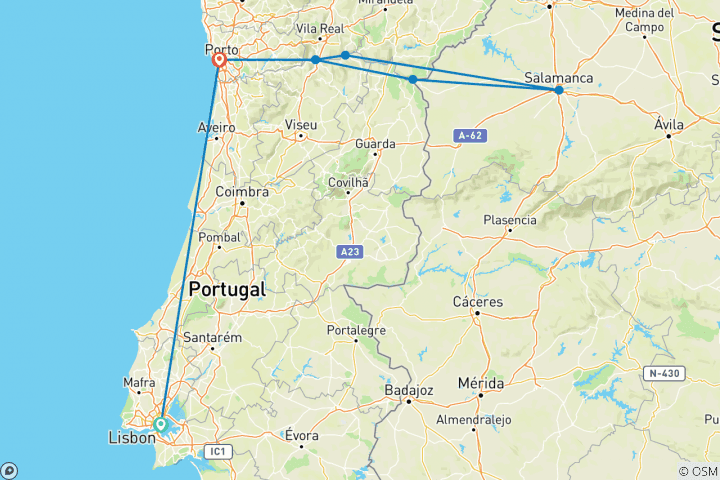 Carte du circuit Le fleuve d'or du Portugal