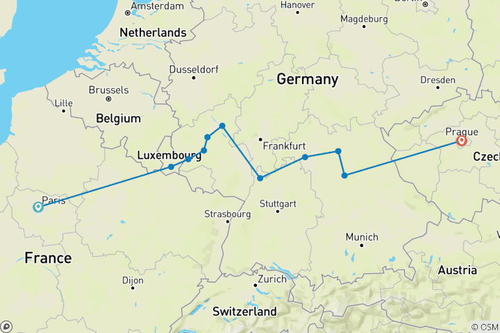 Mapa de Ciudades de la luz de Tréveris a Bamberg