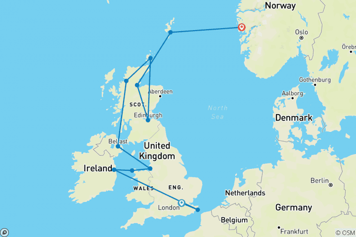 Map of British Isles Explorer London (Tilbury) to Bergen