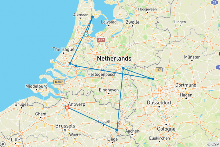 Map of Holland & Belgium Amsterdam to Antwerp